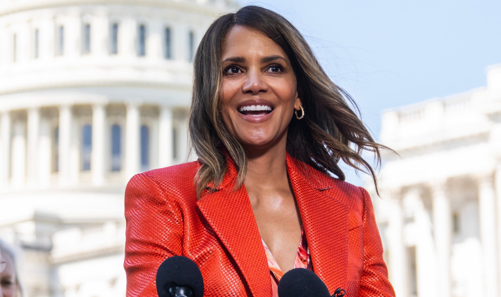 Halle Berry Means Business in Roberto Cavalli Power Suit, Advocates for Federal Funding for Menopause Research and Women’s Health