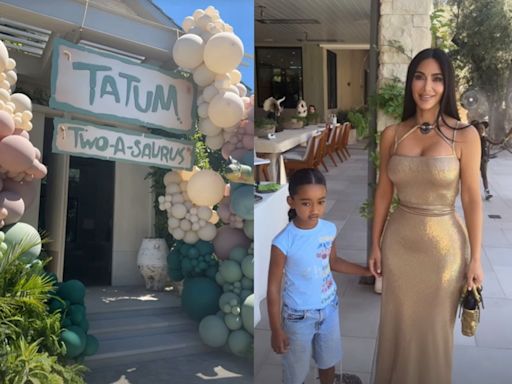 Khloe Kardashian pokes fun at sister Kim for wearing floor-length gown to nephew Tatum’s birthday