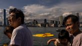 One of 2 giant ducks in Hong Kong's Victoria Harbor deflates
