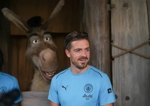 Erling Haaland and Jack Grealish meet Shrek, Princess Fiona and Donkey at Universal Studios