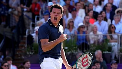 Raonic hits record 47 aces in opening win at Queen's Club