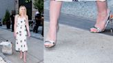 Dakota Fanning Shimmers in Aquazzura Sandals and Florals While Promoting ‘The Watchers’ in New York City