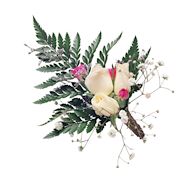 Corsages attached to clothing with a pin. Typically made from flowers and foliage. Popular for formal events and as a gift for Mother's Day or other special occasions.