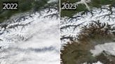 Satellite images show marked lack of snow in the Alps as ski resorts shut in record warm weather