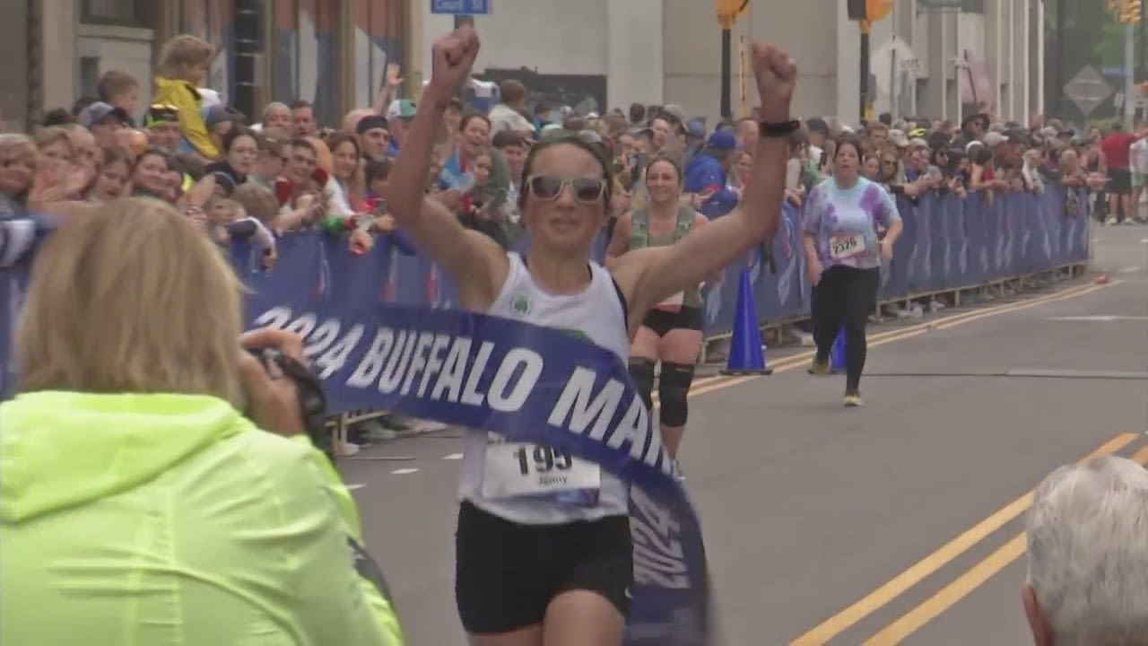 Thousands of runners enjoy nice weather during Buffalo marathon, Amherst teacher places first for women’s race