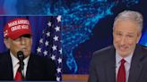 Jon Stewart tears into Trump on The Daily Show for ‘Bigrant crime’ catchphrase