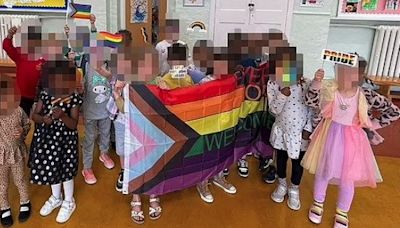 Rosie Duffield criticises primary school for having pupils pose with trans-inclusive flag