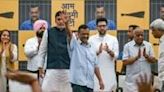 Arvind Kejriwal, Delhi's chief minister and leader of the Aam Aadmi Party (AAP), waves to supporters at the party's headquarters before returning to prison in New Delhi on June 2