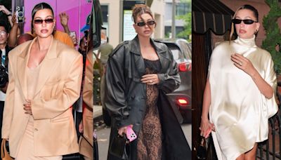 Hailey Bieber Elevates Maternity Wear in Silk Phoebe Philo White Dress, Custom LaQuan Smith Body-con Look and More for...