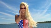 Emma Hernan marks July 4th in stars and stripes swimsuit on a yacht