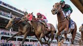 Mystik Dan, at 18-1, just edges out two rivals to win the 150th Kentucky Derby