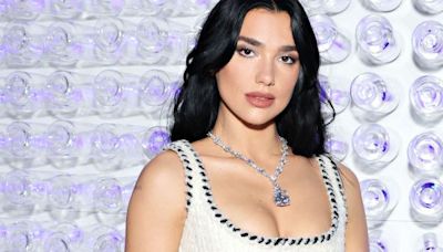 Dua Lipa's dress is see-through, slinky and held together with safety pins