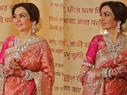 Anant Ambani-Radhika Merchant Mangal Utsav: Nita Ambani’s pink and orange saree paired with diamond jewelry spells royalty in every language