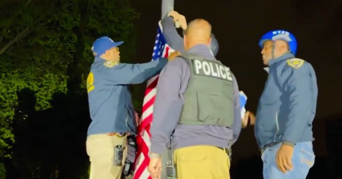 Commentary: Instantly Iconic: NYPD Tears Down Palestinian Flag After Taking Back Campus, Raises American Flag