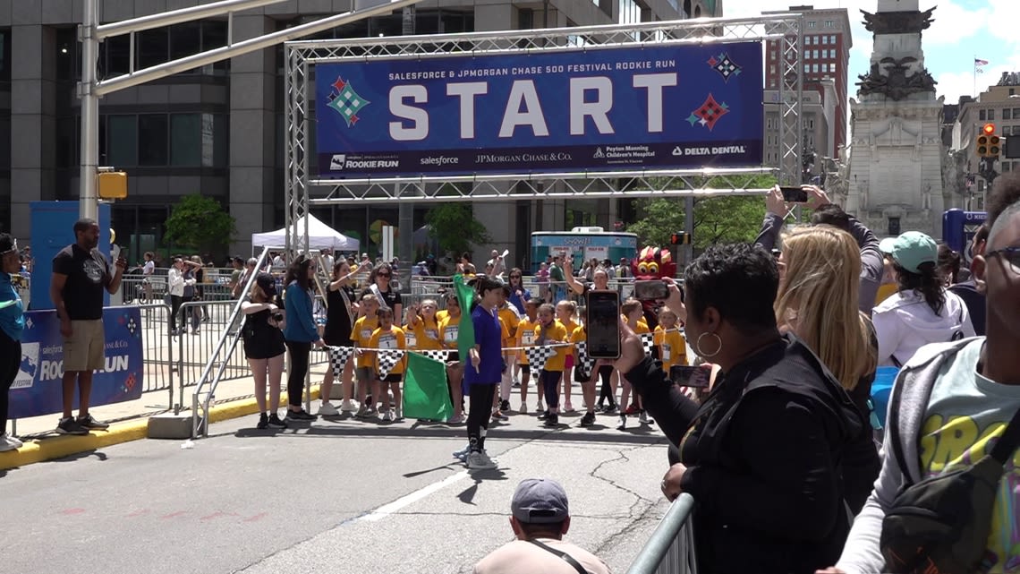 Kids celebrate the month of May during 500 Festival Rookie Run