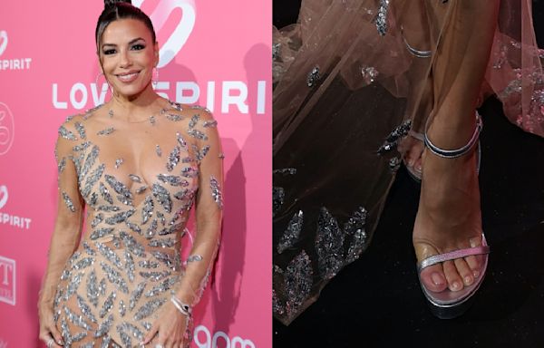 Eva Longoria Shines in Embroidered Yanina Couture and Santoni Heels at Global Gift Gala During 2024 Cannes Film Festival