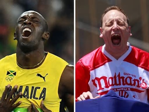 Could Joey Chestnut beat Usain Bolt in a race if they both first ate a hot dog? Our staff debates.