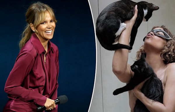 Halle Berry poses topless with her cats to celebrate 20th anniversary of 'Catwoman'