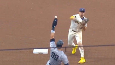 Aaron Judge broke up a double play by blocking the throw with his hand and somehow wasn't called for interference