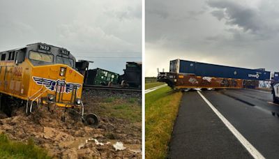 Train derails onto Highway 79 near Stuttgart