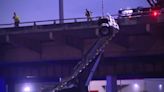 18-wheeler hangs from overpass in Downtown Dallas