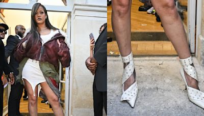 Rihanna Supports A$AP Rocky at Paris Fashion Week in Dramatic Rhinestone Heels