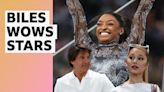 Simone Biles dazzles in front of Tom Cruise and Arian Grande at Paris 2024 Olympics - video