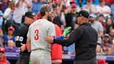 Phillies' Bryce Harper ejected after striking out in first inning against Rockies