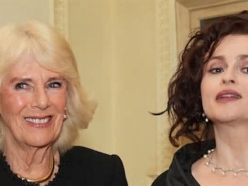 Queen Camilla endorses research which says five minutes of reading a day is valuable to health as she poses with top authors, Helena Bonham-Carter and Joanna Lumely