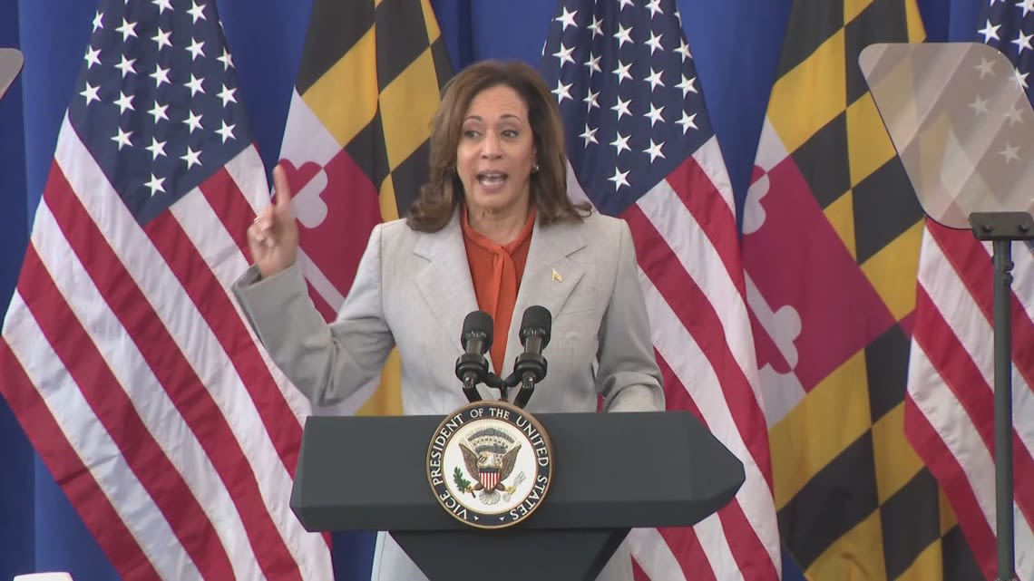 Senate candidate Angela Alsobrooks joined by Vice President Kamala Harris on campaign trail