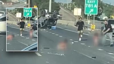 Toddlers in diapers stranded on highway after being ejected during crash: video