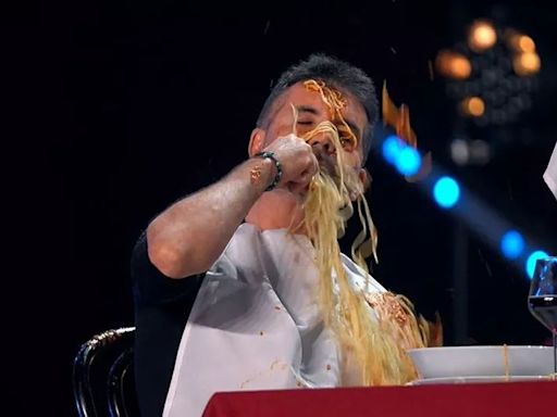 Simon Cowell says 'she's so odd' before Britain's Got Talent contestant flings food in his face