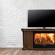 Includes an electric fireplace Provides warmth and ambiance May have enclosed cabinets or open shelving