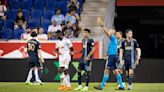 New York Red Bulls' Dru Yearwood issued red card after hitting fans with frustrated kick into stands