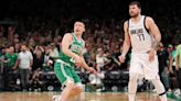 Payton Pritchard on his halfcourt shot with the Boston Celtics in Game 5