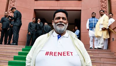 Bihar MP Pappu Yadav Wears "Re-NEET" T-Shirt To Take Oath In Lok Sabha