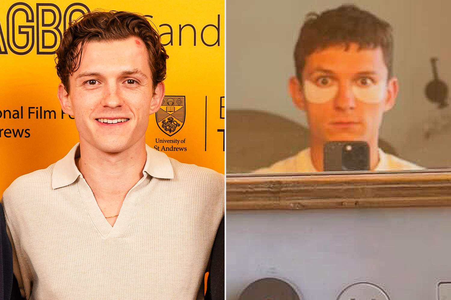 Tom Holland Shares Selfie Wearing Under-Eye Masks in Preparation for a 'Secret Shoot Day'