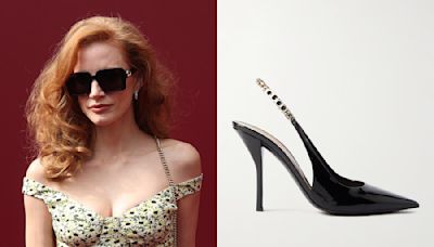 Jessica Chastain Wears Ever-Popular Gucci Signoria Slingbacks at Gucci’s Spring 2025 Show in Milan