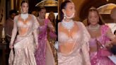 ... Kardashian Almost FALLS In Heavy Pink Lehenga As She Leaves For Ambani's Day 2 Wedding Festivities (VIDEO)