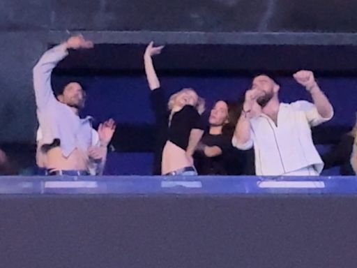 Watch Bradley Cooper and Gigi Hadid hanging with Travis Kelce in Paris at Taylor Swift show