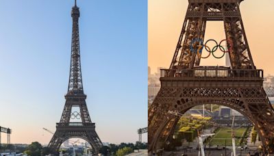 Colocan los aros olímpicos sobre la Torre Eiffel; se verá diferente de día y de noche