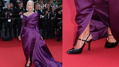 Helen Mirren Graces Cannes Film Festival Red Carpet in Royal Purple Gown and Patent Leather Heels