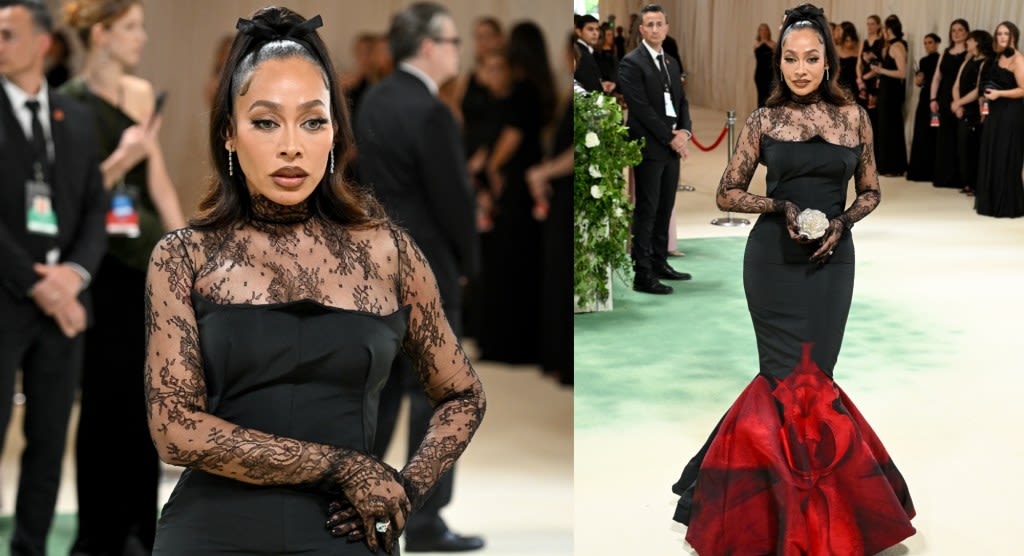 La La Anthony Gives Gothic Update to Floral Theme in Alexander McQueen Corset Dress for Met Gala 2024 Red Carpet