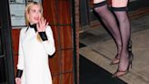 Emma Roberts Updates Mesh Shoe Trend With Sheer Tights and White Minidress