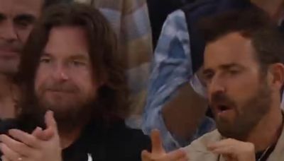 Jason Bateman and Justin Theroux among the stars to watch the Knicks beat the 76ers in the NBA playoffs... as fans are left divided over Ozark star's extremely long hair