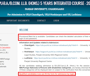PU LLB 2024 Merit List released at uglaw.puchd.ac.in, counselling to begin on July 10: Direct link to check - Times of India