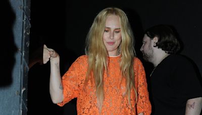 Rumer Willis puts on leggy display in orange lace mini dress