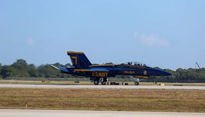 U.S. Navy Blue Angels No. 7 arrives for weekend air show at Vero Beach Regional Airport