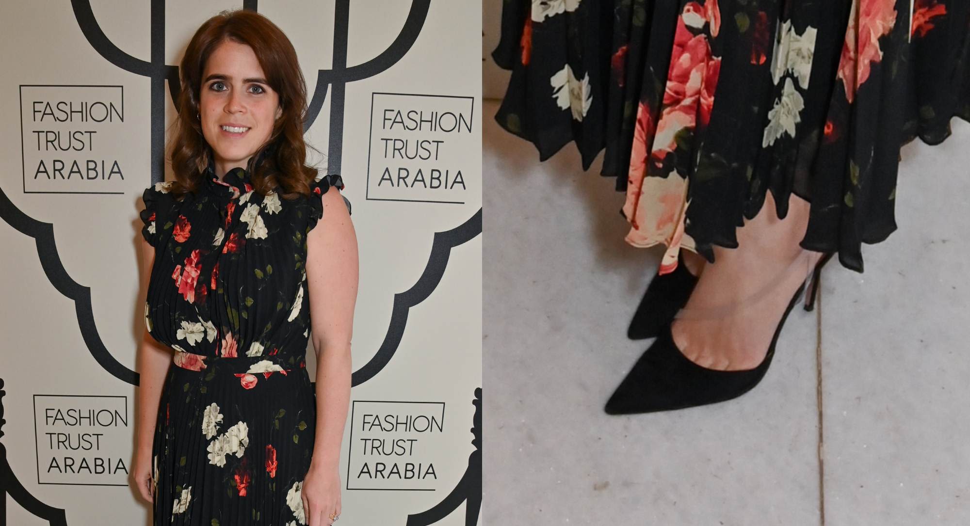 Princess Eugenie Steps Out in Florals and Classic Black Pumps for FTA Prize Winners Celebration