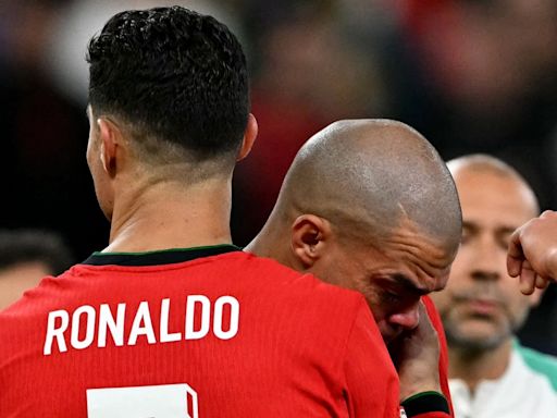 Cristiano Ronaldo consoles Pepe as veteran defender cries on Portugal captain’s shoulders after Euro 2024 elimination